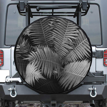 Black And White Fern Leaf Print Tire Cover