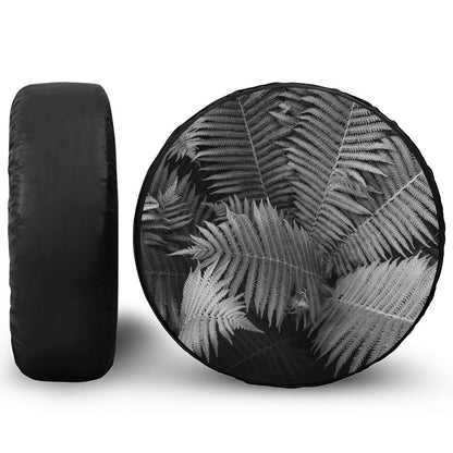 Black And White Fern Leaf Print Tire Cover