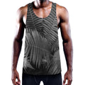 Black And White Fern Leaf Print Men's Workout Tank Top