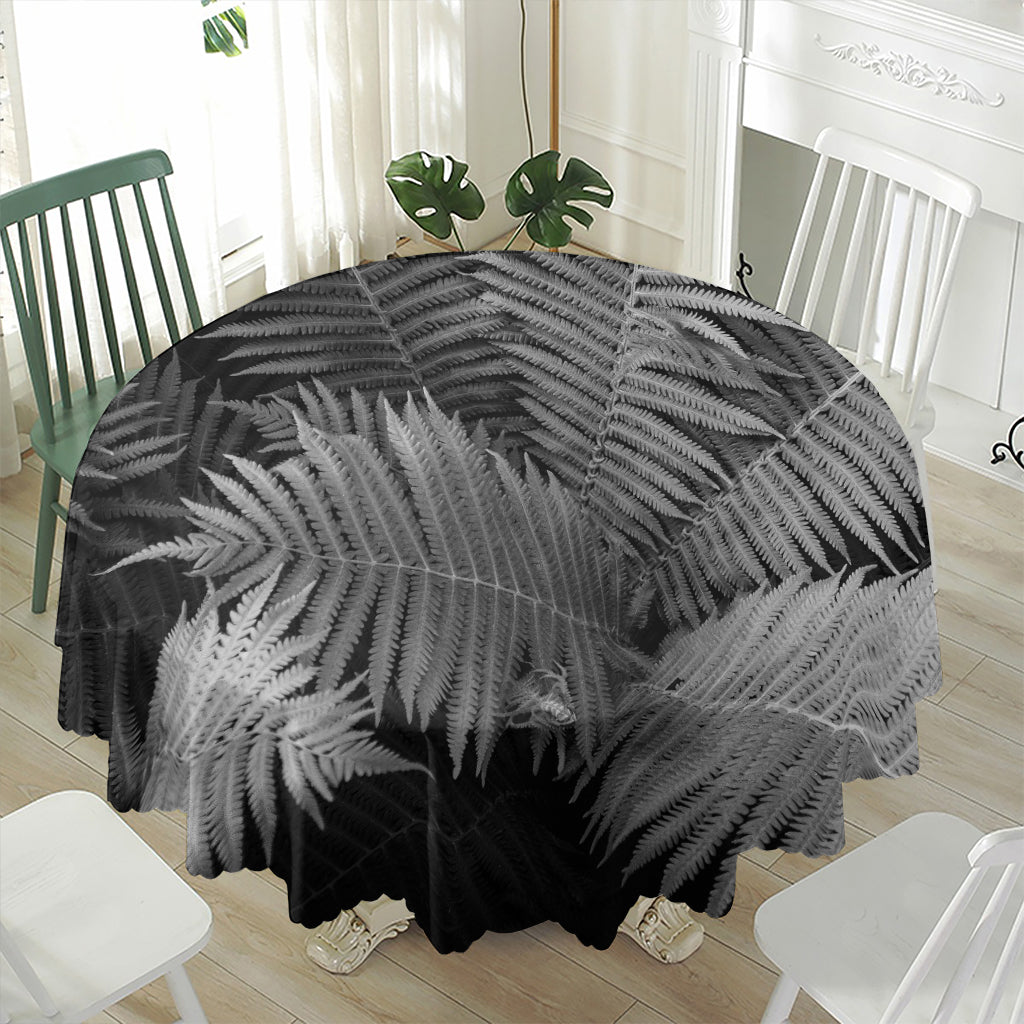 Black And White Fern Leaf Print Waterproof Round Tablecloth