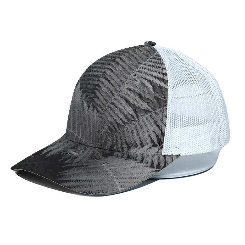 Black And White Fern Leaf Print White Mesh Trucker Cap