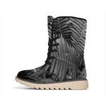 Black And White Fern Leaf Print Winter Boots