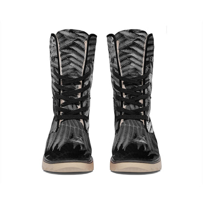 Black And White Fern Leaf Print Winter Boots