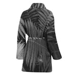 Black And White Fern Leaf Print Women's Bathrobe