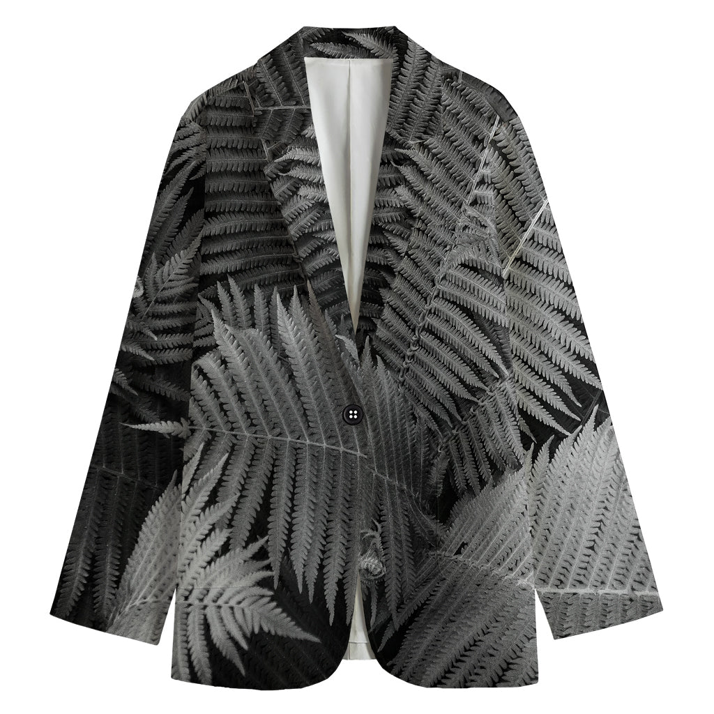 Black And White Fern Leaf Print Women's Blazer