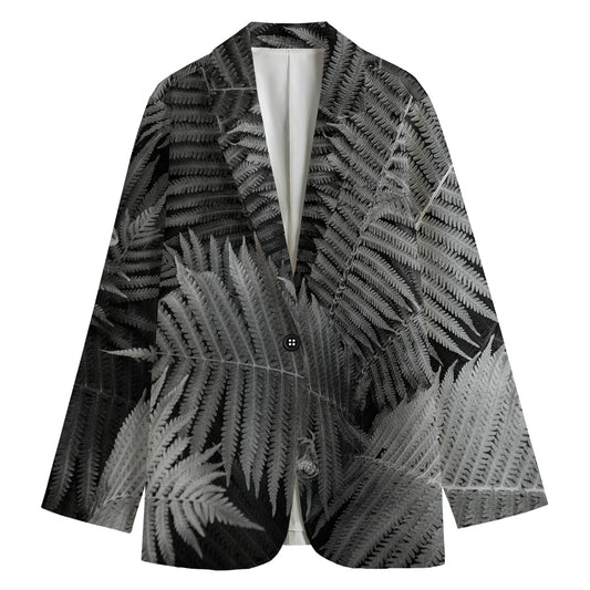 Black And White Fern Leaf Print Women's Blazer