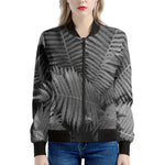 Black And White Fern Leaf Print Women's Bomber Jacket