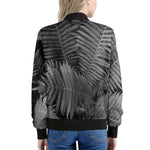 Black And White Fern Leaf Print Women's Bomber Jacket