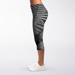 Black And White Fern Leaf Print Women's Capri Leggings