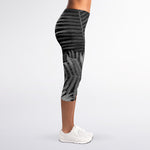 Black And White Fern Leaf Print Women's Capri Leggings