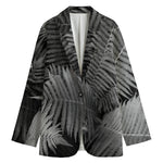 Black And White Fern Leaf Print Women's Cotton Blazer