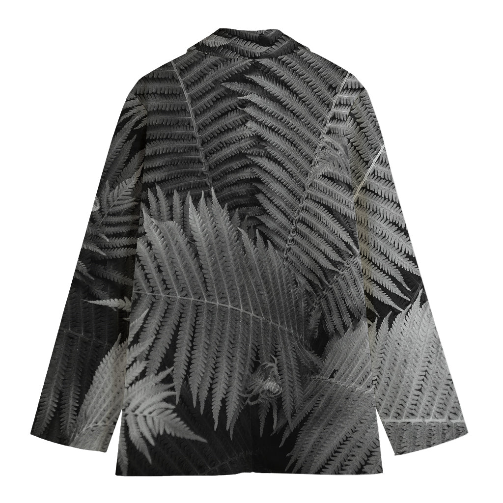 Black And White Fern Leaf Print Women's Cotton Blazer