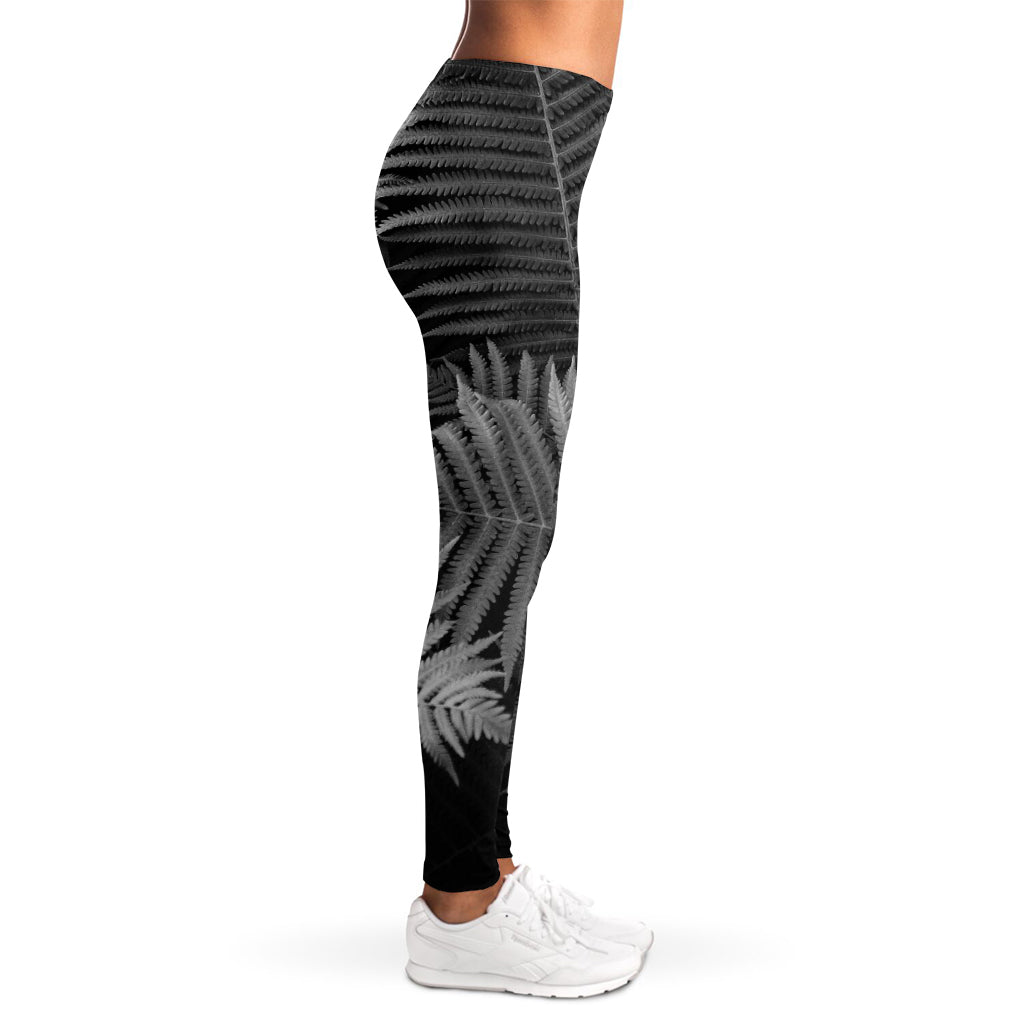 Black And White Fern Leaf Print Women's Leggings