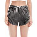 Black And White Fern Leaf Print Women's Split Running Shorts