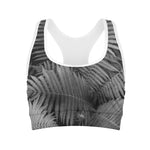 Black And White Fern Leaf Print Women's Sports Bra