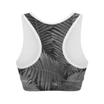 Black And White Fern Leaf Print Women's Sports Bra