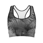 Black And White Fern Leaf Print Women's Sports Bra