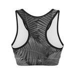 Black And White Fern Leaf Print Women's Sports Bra