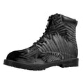 Black And White Fern Leaf Print Padded Collar Lace Up Boots