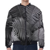 Black And White Fern Leaf Print Zip Sleeve Bomber Jacket