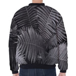 Black And White Fern Leaf Print Zip Sleeve Bomber Jacket