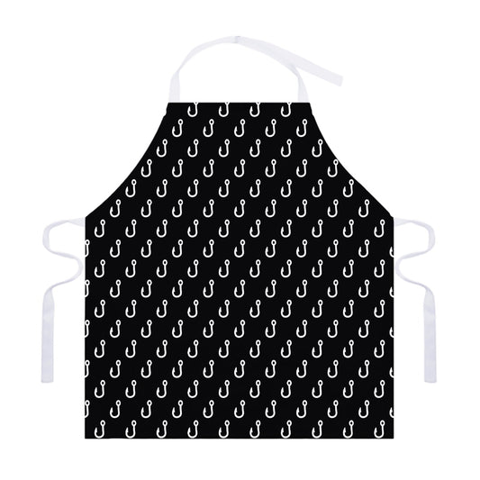 Black And White Fishing Hooks Print Adjustable Apron