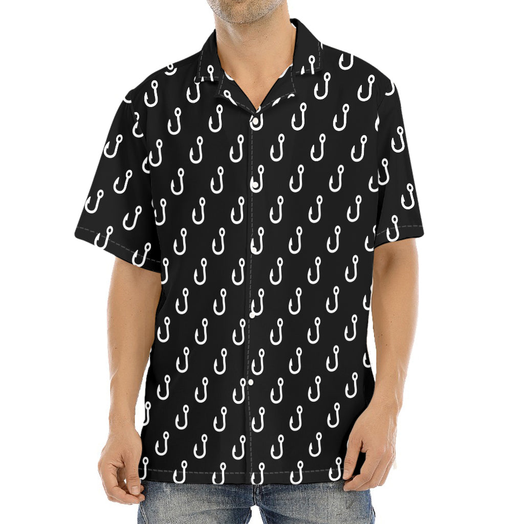 Black And White Fishing Hooks Print Aloha Shirt