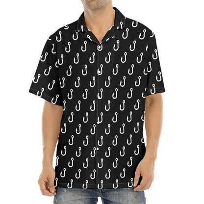 Black And White Fishing Hooks Print Aloha Shirt