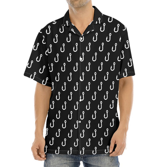 Black And White Fishing Hooks Print Aloha Shirt