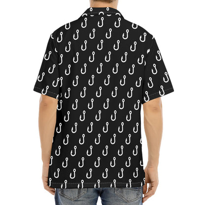 Black And White Fishing Hooks Print Aloha Shirt