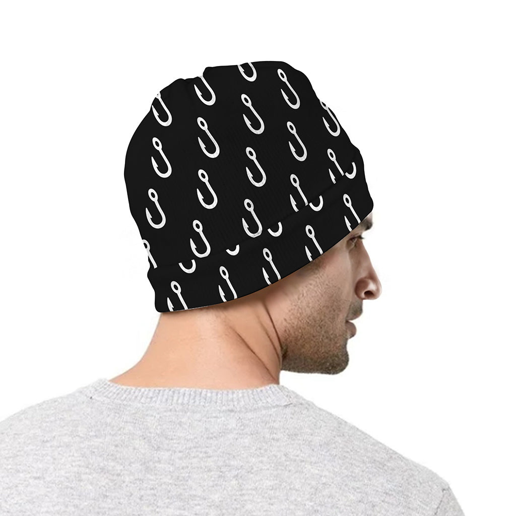 Black And White Fishing Hooks Print Beanie