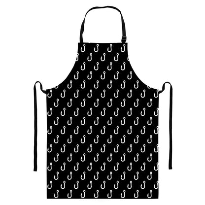 Black And White Fishing Hooks Print Bib Apron With Pocket