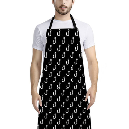 Black And White Fishing Hooks Print Bib Apron With Pocket