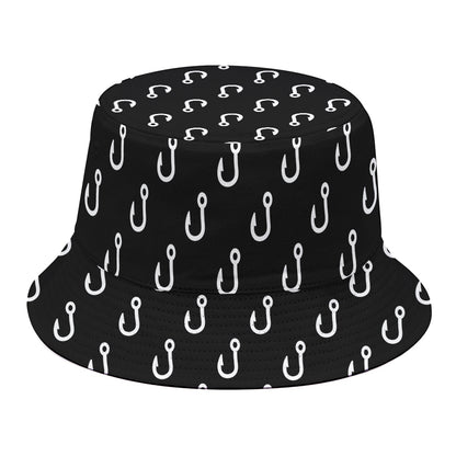 Black And White Fishing Hooks Print Bucket Hat