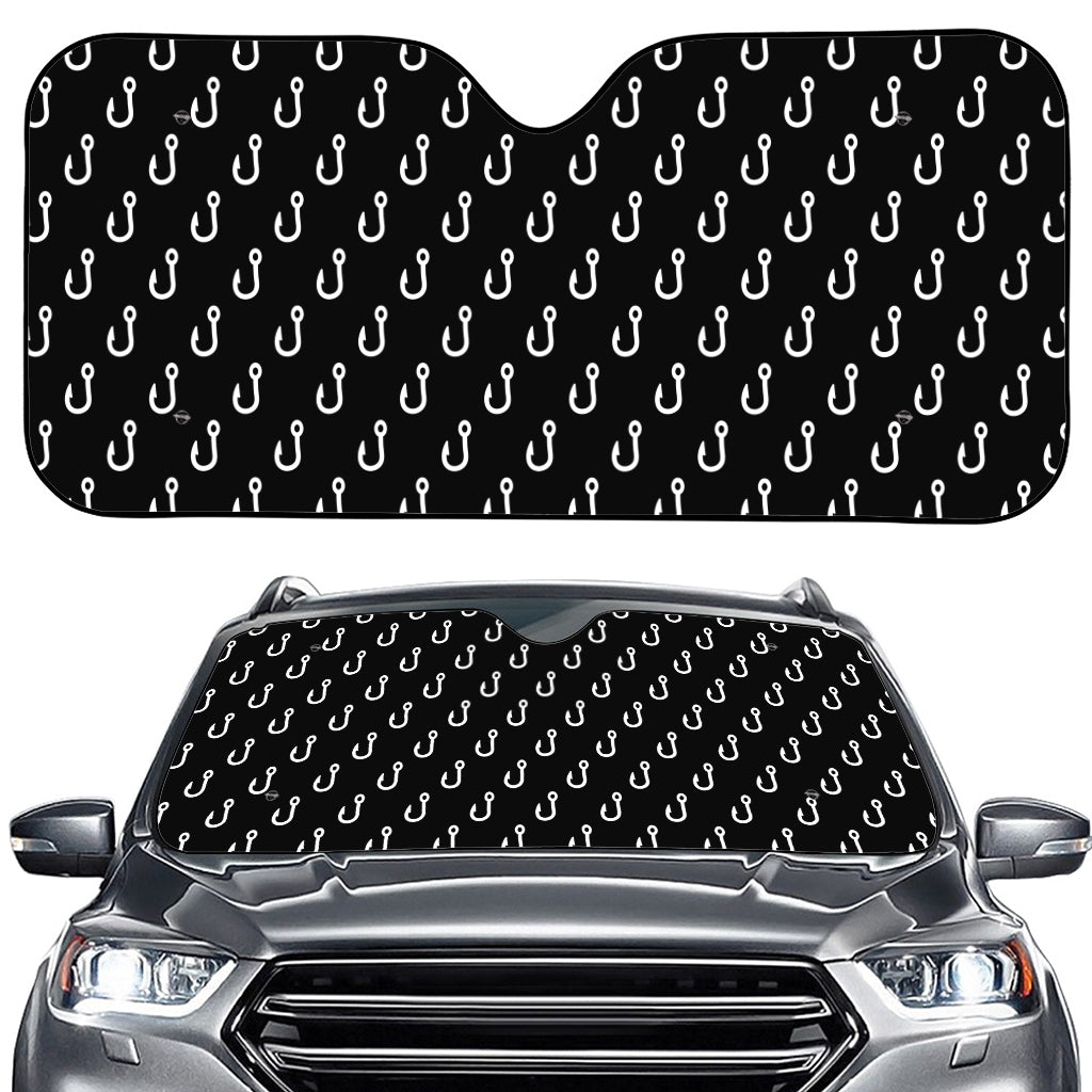 Black And White Fishing Hooks Print Car Windshield Sun Shade