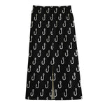 Black And White Fishing Hooks Print Cotton Front Slit Maxi Skirt