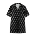 Black And White Fishing Hooks Print Cotton Hawaiian Shirt