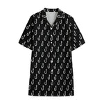 Black And White Fishing Hooks Print Cotton Hawaiian Shirt