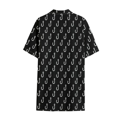 Black And White Fishing Hooks Print Cotton Hawaiian Shirt