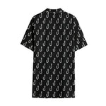 Black And White Fishing Hooks Print Cotton Hawaiian Shirt