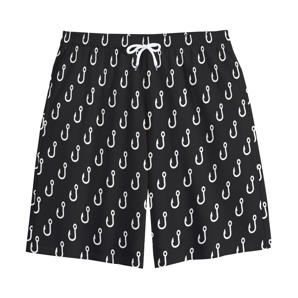 Black And White Fishing Hooks Print Cotton Shorts