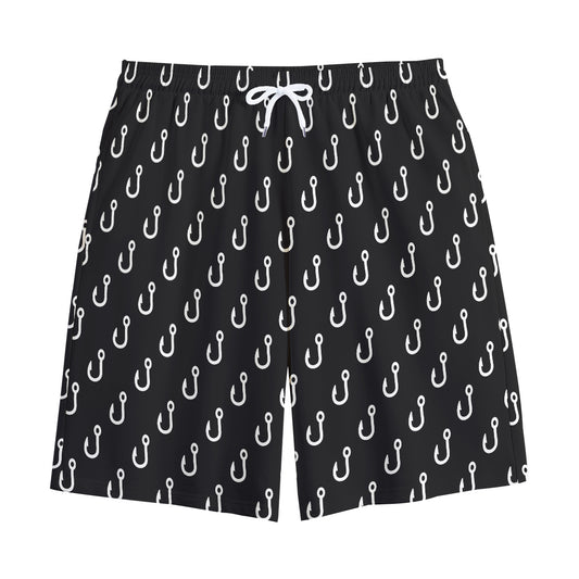 Black And White Fishing Hooks Print Cotton Shorts