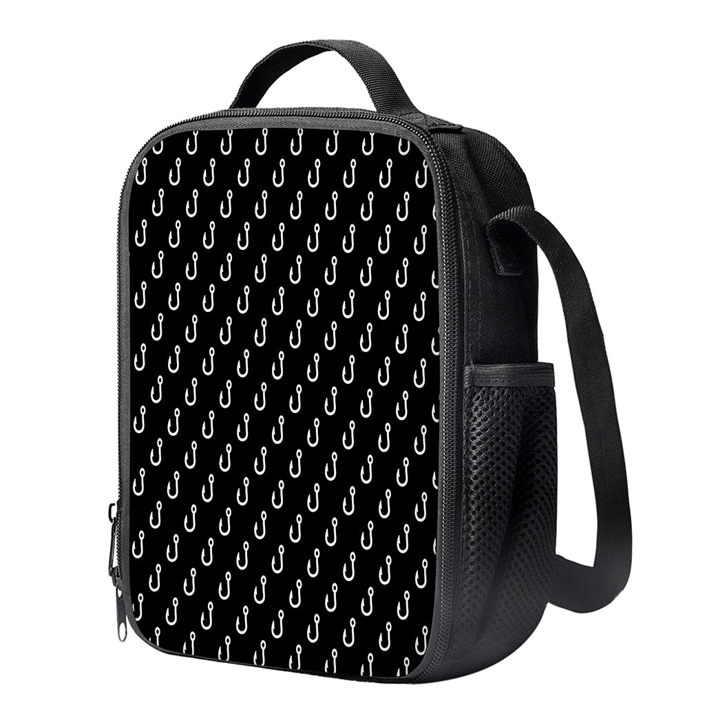 Black And White Fishing Hooks Print Crossbody Lunch Bag