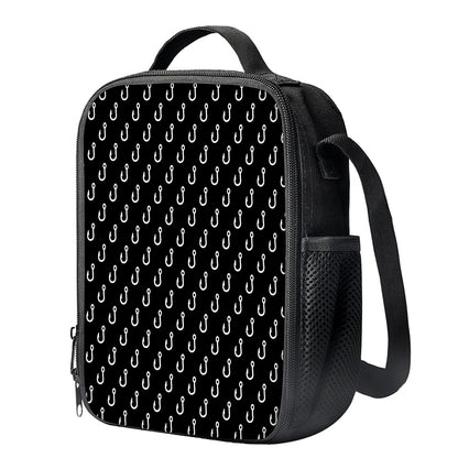 Black And White Fishing Hooks Print Crossbody Lunch Bag