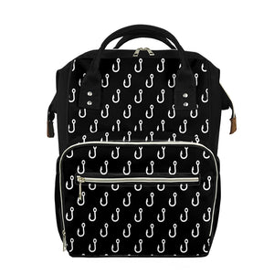 Black And White Fishing Hooks Print Diaper Bag