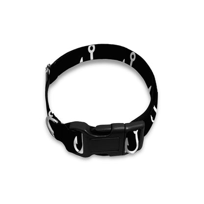 Black And White Fishing Hooks Print Dog Collar