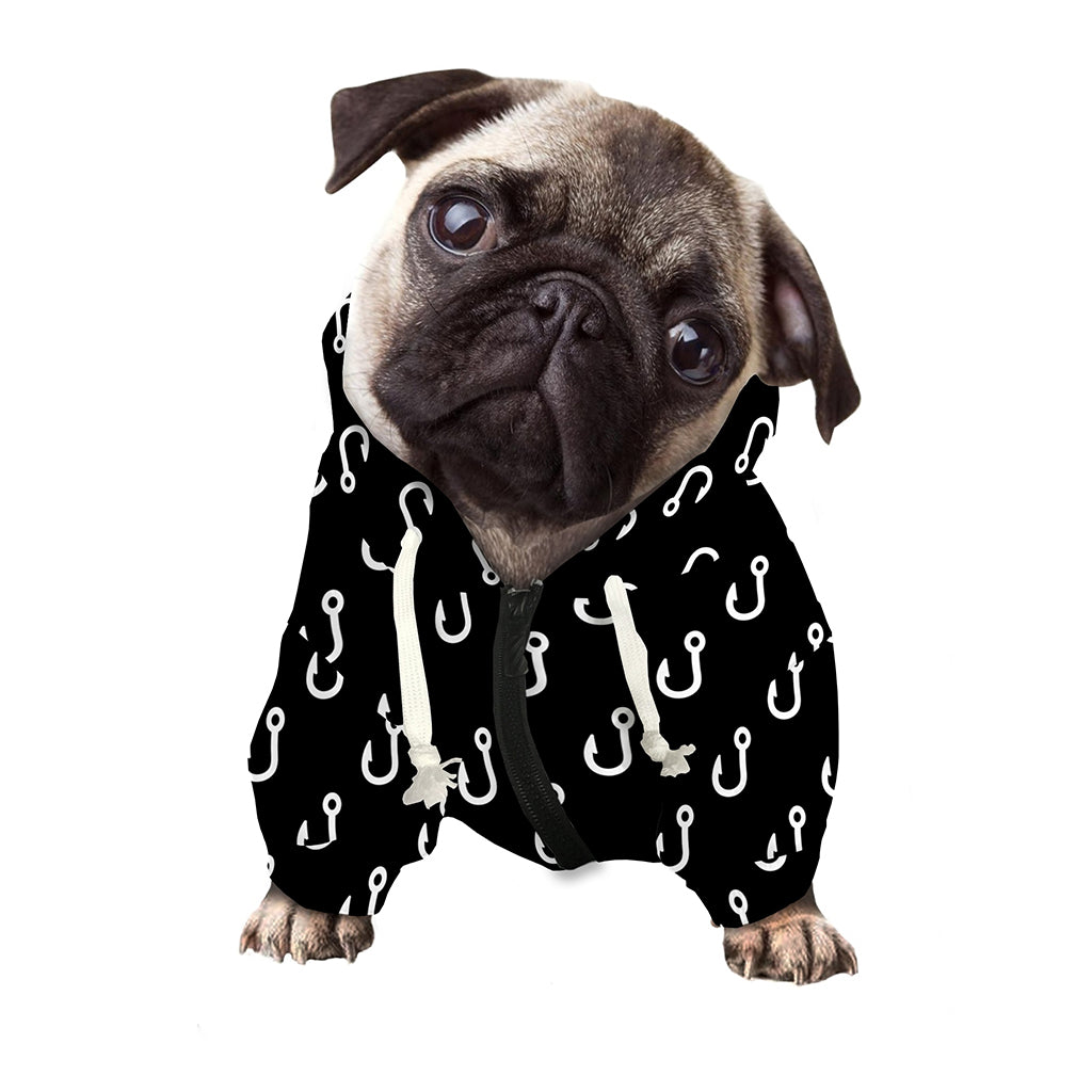 Black And White Fishing Hooks Print Dog Zip Up Hoodie