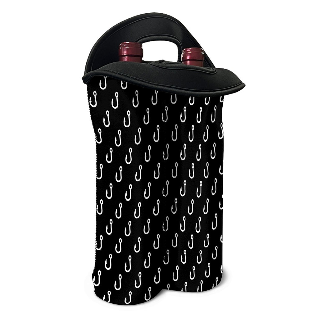 Black And White Fishing Hooks Print Double Neoprene Wine Tote