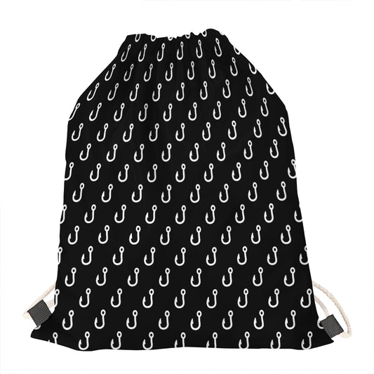 Black And White Fishing Hooks Print Drawstring Bag