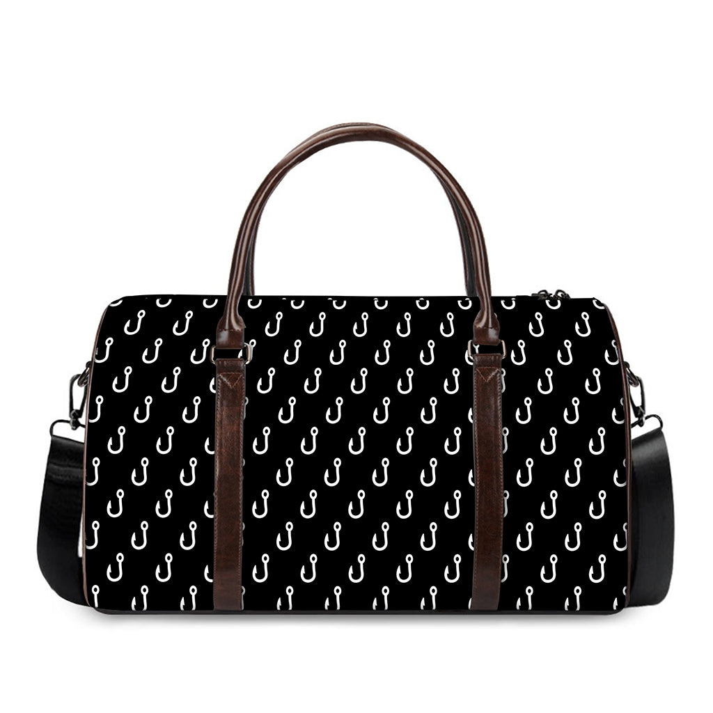 Black And White Fishing Hooks Print Duffle Bag